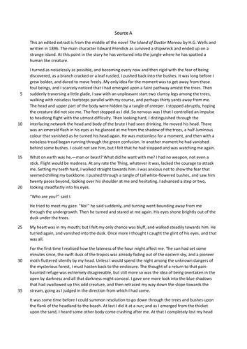 Mock AQA English Language GCSE Paper 1 (fiction) - The Island of Doctor Moreau