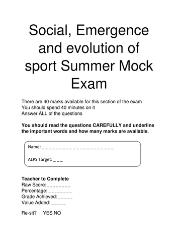 A level PE OCR. Year 12 end of year exam. (new Spec) Social