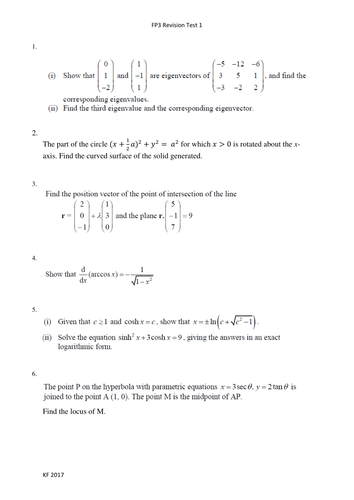 FP3 revision tests with solutions