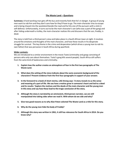 The Waste Land : Alan Paton : Writing from South Africa / other cultures