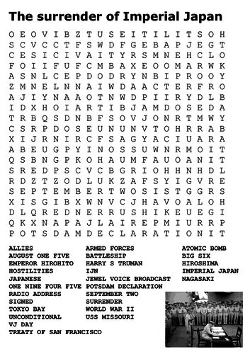 The surrender of Imperial Japan Word Search