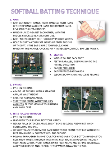 Softball Batting Peer Assessment Task Card