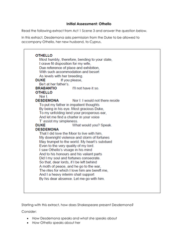 Othello Assessment AQA Literature 1 Desdemona