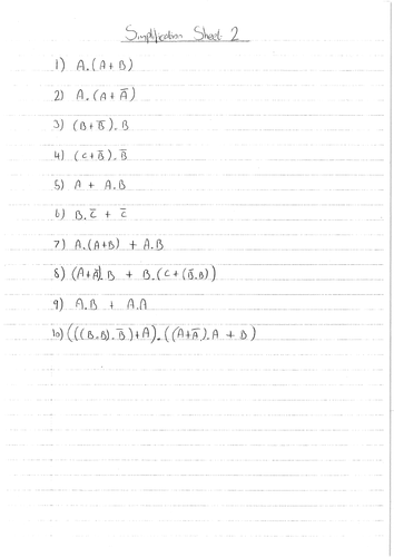 Boolean Algebra Simplication Worksheets