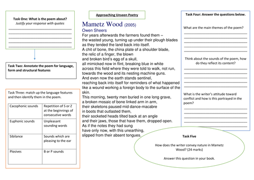 AQA Unseen Poetry Worksheet