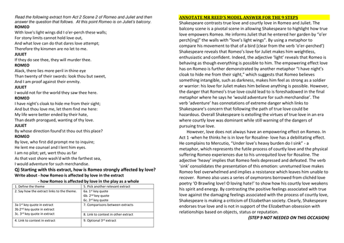 Romeo and Juliet: 5 EXAMS ON THEMES (Feud, Love, Death, Fate, Family Honour) +model + writing frame