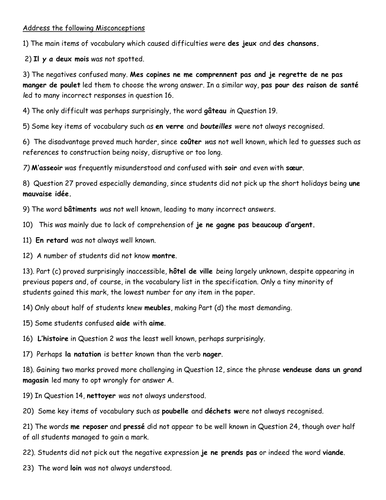 AQA GCSE French Misconceptions