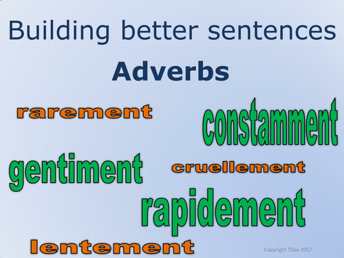 Building Better Sentences – French adverb flashcards and mini-word cards