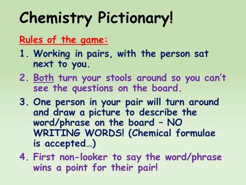 Pictionary activity for A-Level Chemistry
