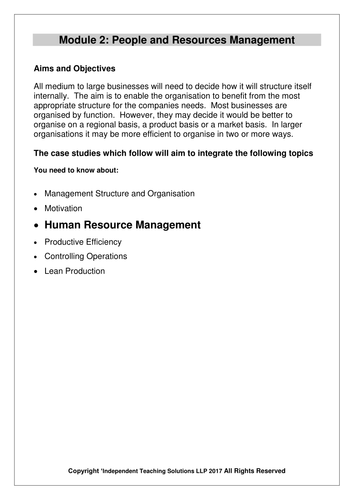 GCSE Business Human Resource Management (editable)