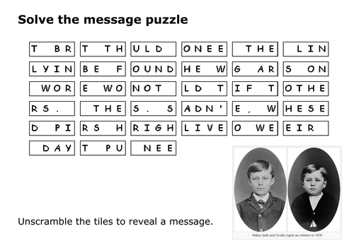 Solve the message puzzle  about the Wright Brothers