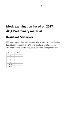 2017 AQA Resistant Materials mock exam