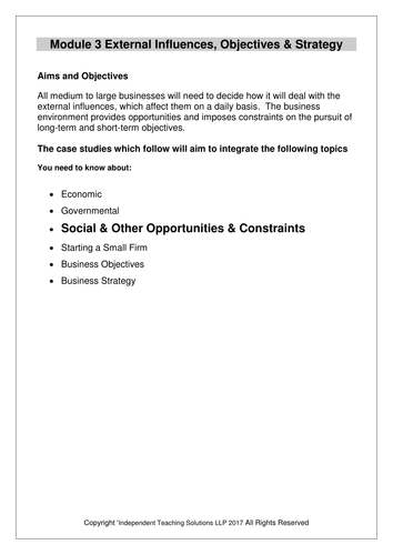 GCSE Business - Opportunities and Constraints - Starting a Small Business (editable)