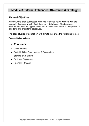 GCSE Business - Economic  Opportunities and Constraints (editable)