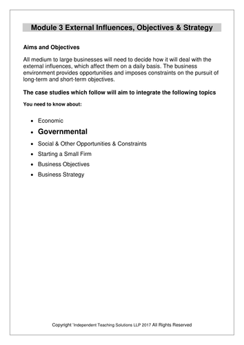 GCSE Business - Governmental Opportunities and Constraints (editable)