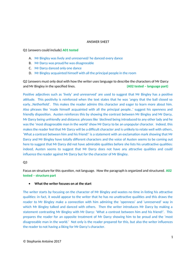 GCSE ENGLISH LANGUAGE PRACTICE PAPER ONE (4) ANSWER SHEET | Teaching ...