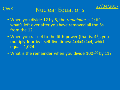 GCSE Physics - Nuclear Equations lesson plan, presentation and worksheet