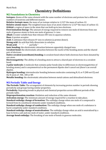 Year 1 A-level Chemistry Definitions