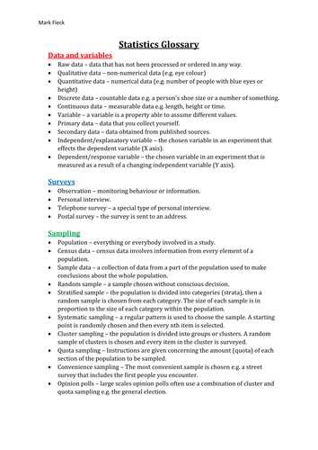 GCSE Statistics Glossary