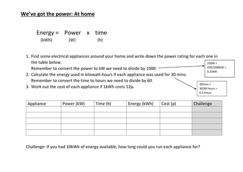 Energy Power Time equation homework