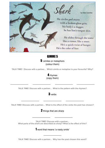 Poetry reading comprehension _ 'Shark' by Kate Coombs