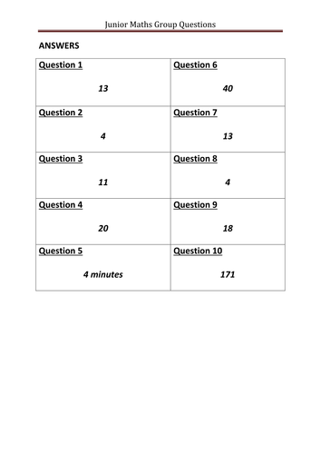 Junior Maths Competition - Complete Materials