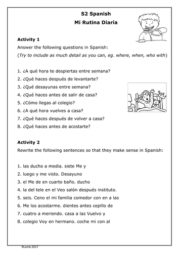 Spanish - Daily Routine Worksheet (Mi Rutina)