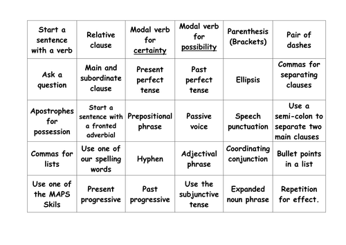 spag revision homework year 6