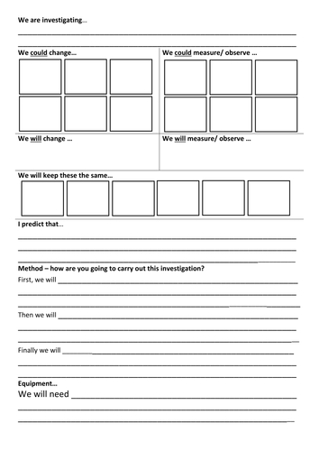 Science Fair Test Planning Sheet