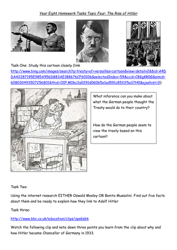 Homework Task sheet rise of Hitler.