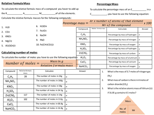 C4 chemical calculations revision sheet