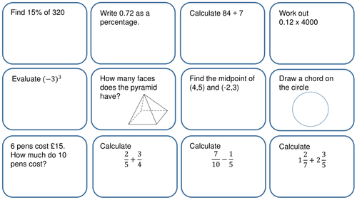 Revision mat 36 questions Foundation GCSE (1 and 2 mark questions)