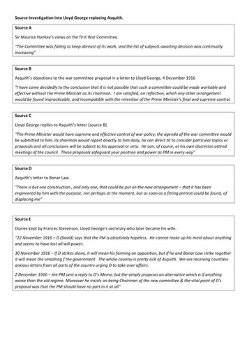 British politics during WW1 - AQA A Level