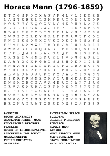 Horace Mann Word Search | Teaching Resources