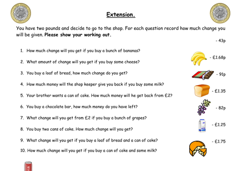Year 3 Finding Change Worksheets