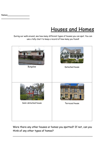Houses and Homes tally worksheets