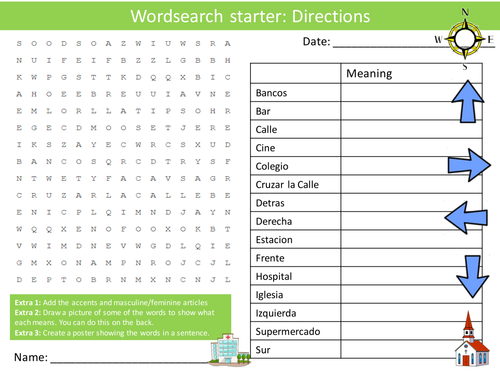 Spanish Directions Keyword Wordsearch Crossword Anagrams Keyword Starters Homework Cover