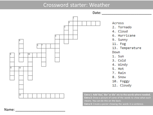 10 Crosswords 2 German Language Keyword Starters Wordsearch Homework or Cover Lesson