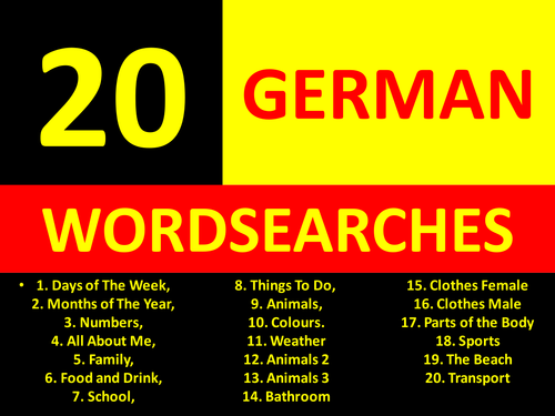 20 Wordsearches German Language Keyword Starters Wordsearch Homework or Cover Lesson