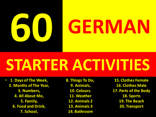 60 x German Vocab Starter Activities GCSE KS3 Keyword Crossword Homework Cover Lesson Plenary