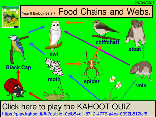 A Year 8 Kahoot Quiz on Food Chains and Food webs for the Activate Science B2 2.7 lesson