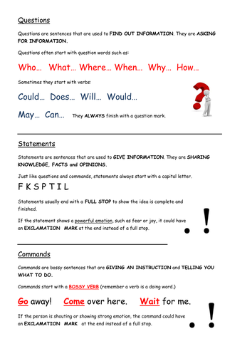 Sentence types: Statements, Commands, Questions and Exclamations