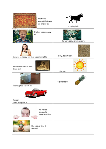 Simile matching and writing activity