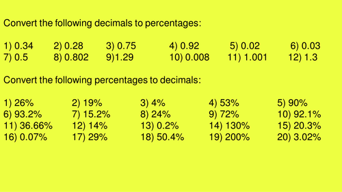 Converting between decimals and percentages