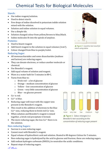 Chemical Tests For Biological Molecules Notes