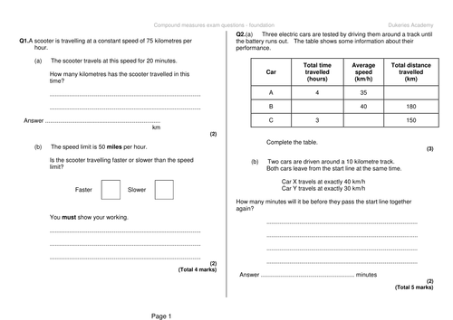 Measures and Compound measures exam question bundle