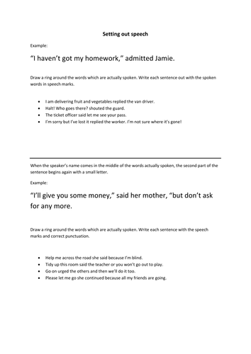 Speech punctuation (inverted commas, setting out speech)