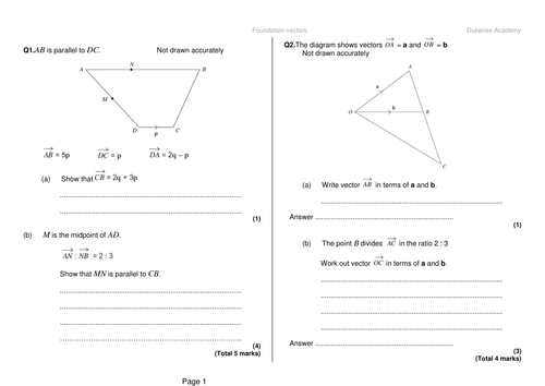 Vectors exam questions - foundation