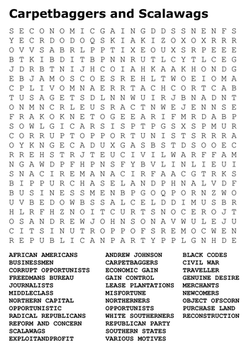 Carpetbaggers and Scalawags Word Search