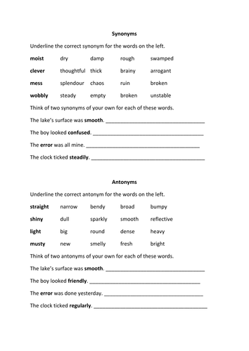 Synonyms And Antonyms Teaching Resources